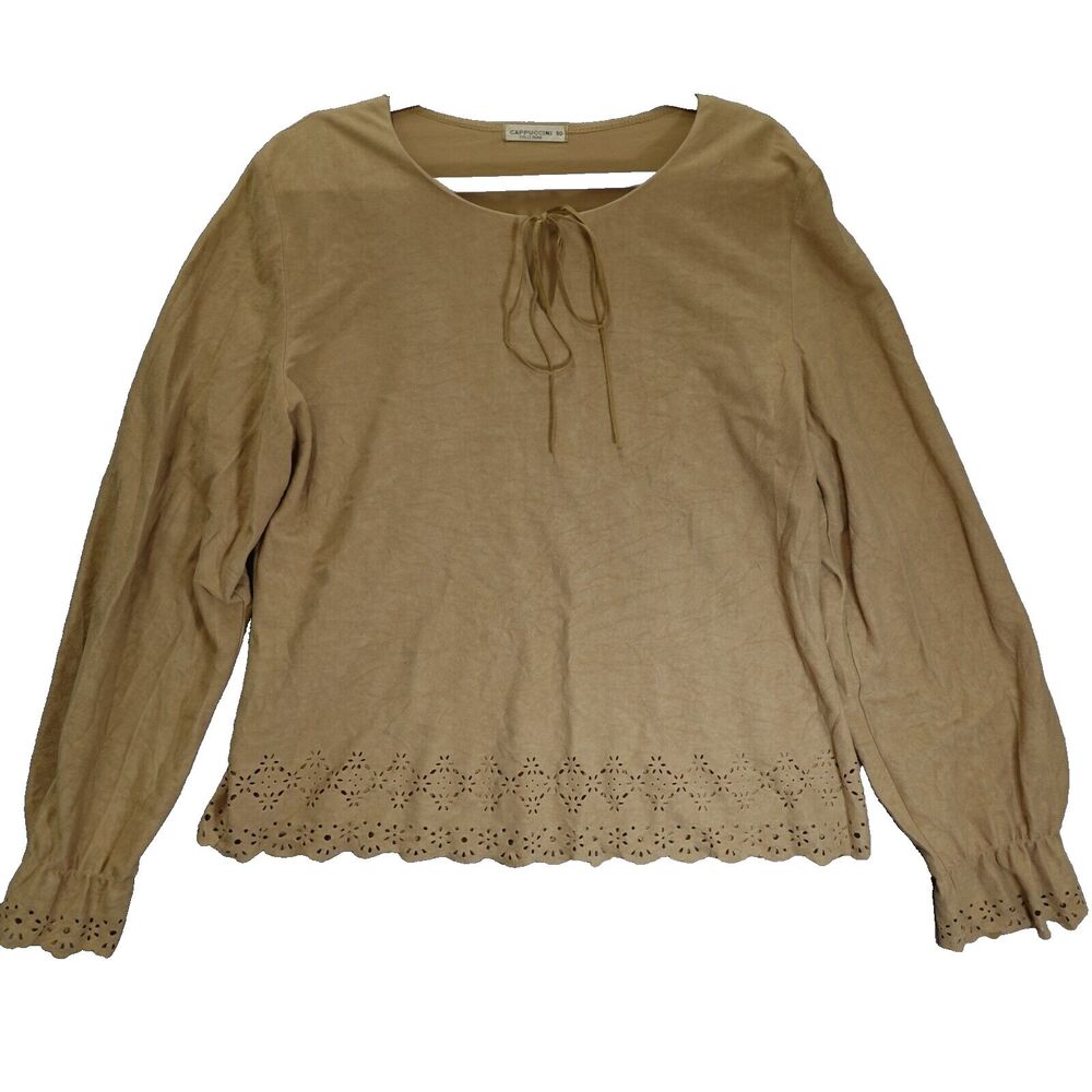Cappuccini 50 Collezione Blouse Womens Large Indian Native American Western Tan